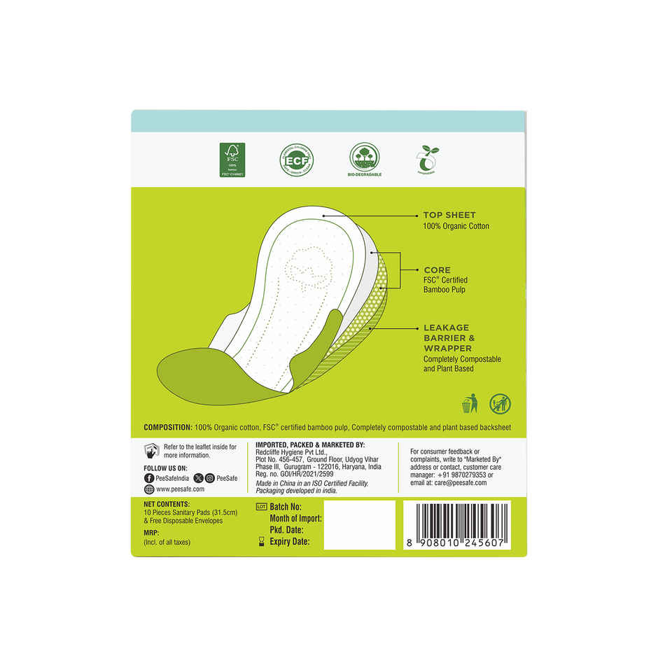 Pee Safe Bio Pads for Overnight Protection | Heavy Flow with Disposable Bags | 10 pcs