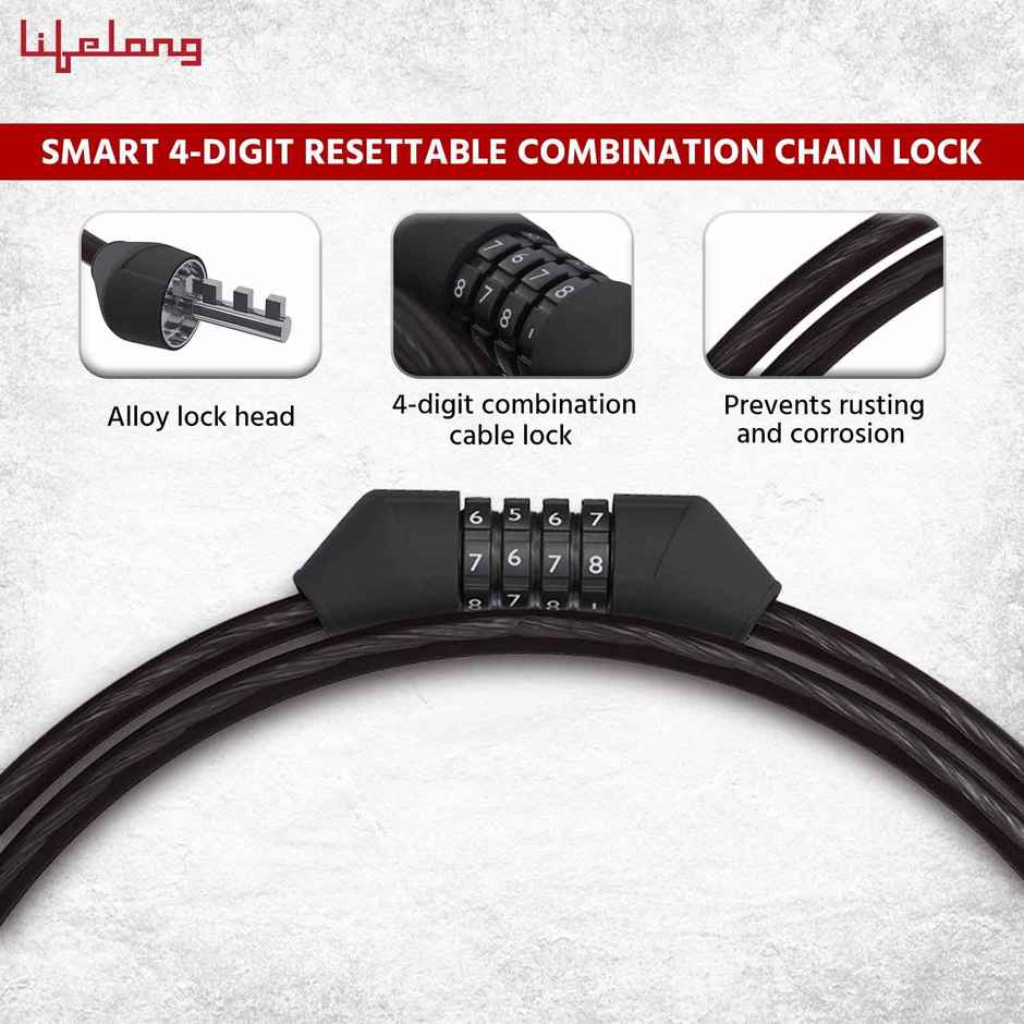 Lifelong LLNML01 Multipurpose 4 Digit Numeric Cable Bike/Bicycle Helmet Lock - 1.8 ft