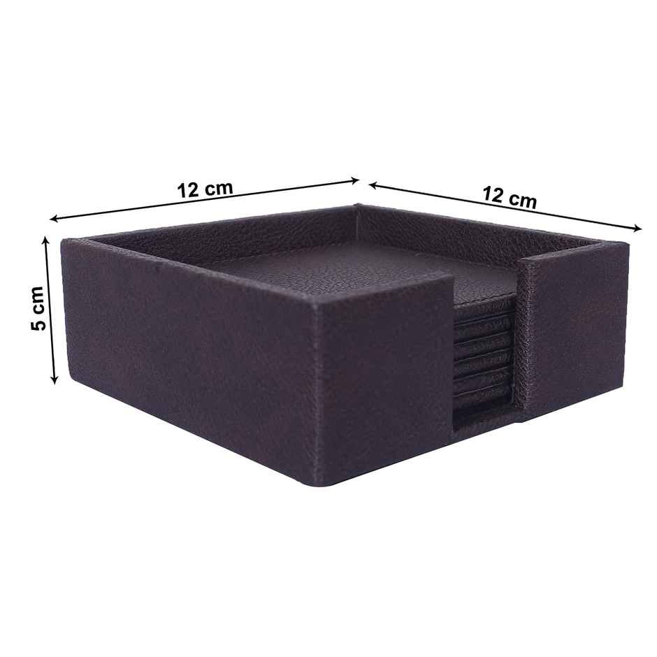 Kuber Industries Soft Leather Tea Coaster with Stand for Tea,Dining Home Decor, Set of 6 | Brown