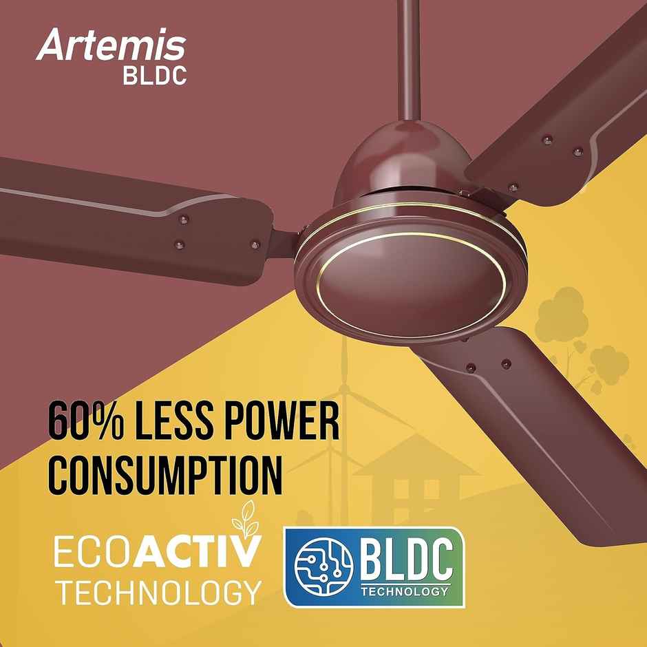 Havells Artemis BLDC Motor Ceiling Fan,1200mm,Remote Control,5 Star Rated, 100% Copper Motor, Brown