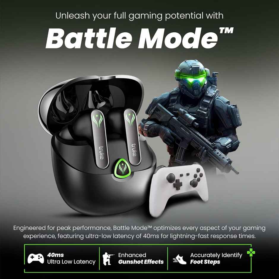 truke BTG Ultra Truly Wireless Bluetooth Earbuds with 60H Battery, 360 Spatial Audio - Metal Black