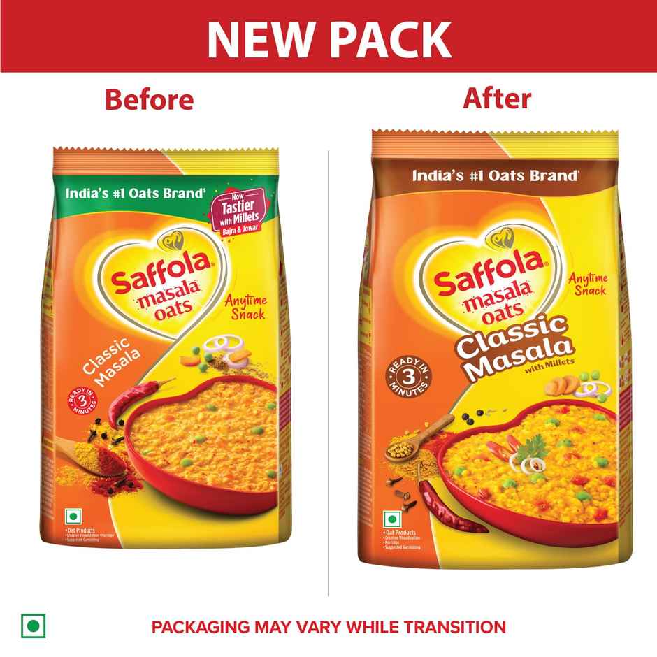 Saffola Masala Oats |Classic Masala | Anytime Snack | Ready in 3 mins | Millets Goodness | 225g