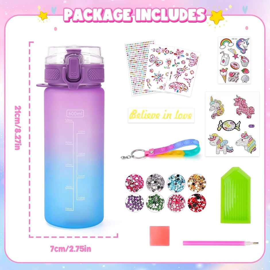 Kidology Decorate Your Own Water Bottle Kits for Girls Age 4-6-8-10,Unicorn Painting Crafts - Assorted