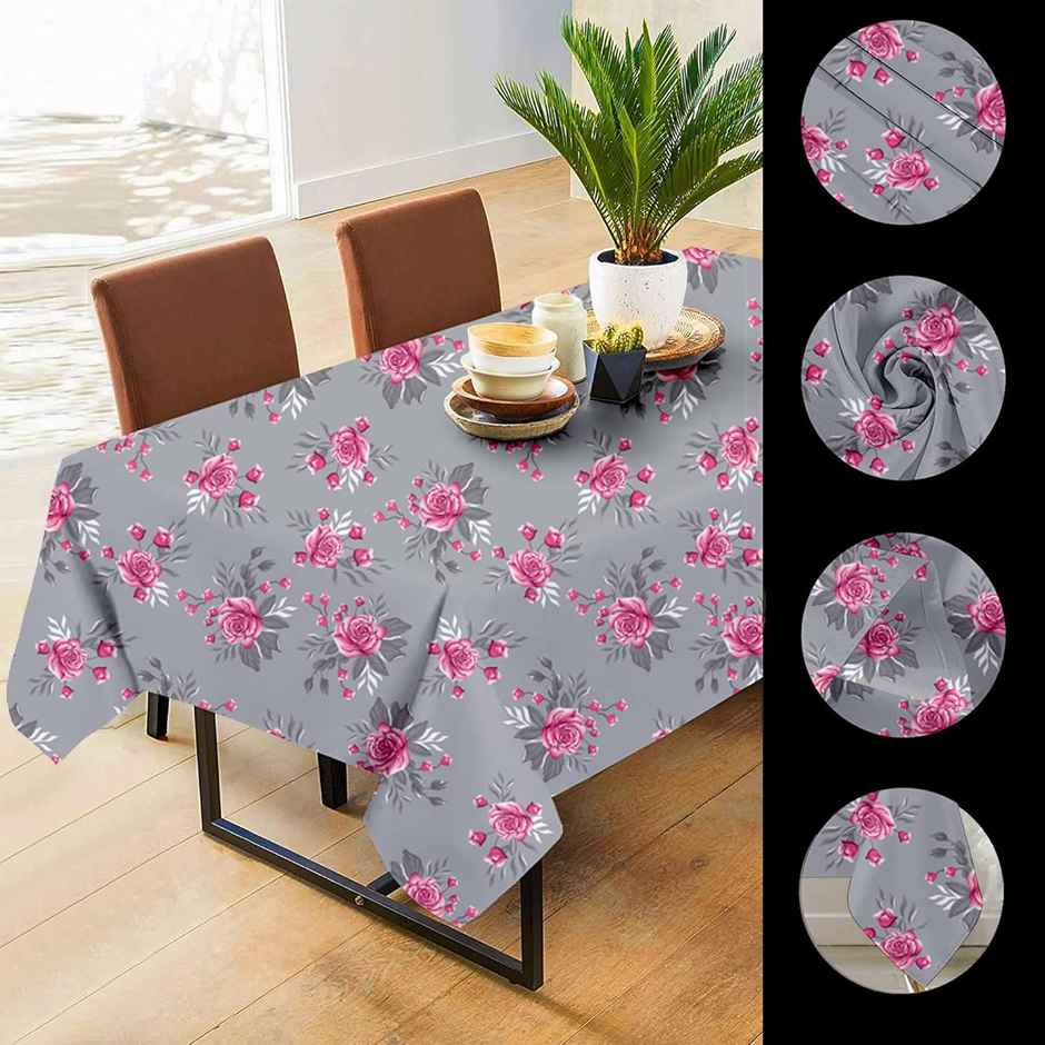 Lushomes Table Cover - 4 Seater | Machine Wash Twill | Grey Flowers | 57 x 57 inch