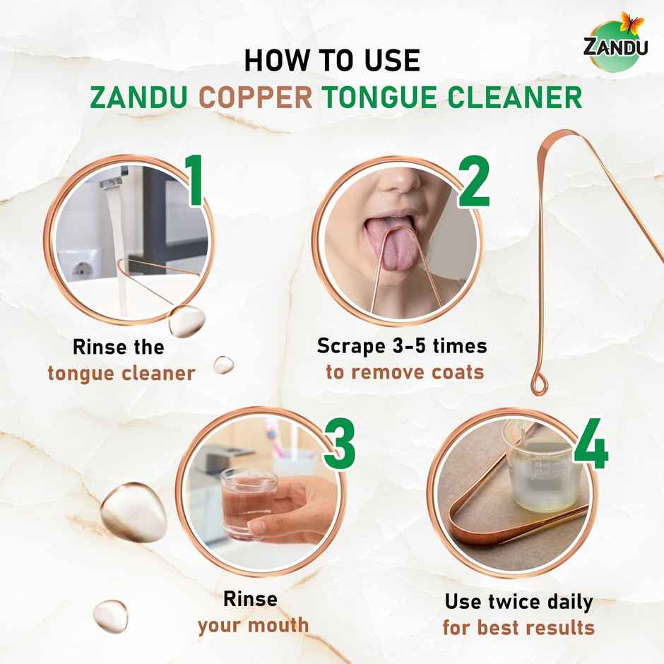 Zandu Copper Tongue Cleaner, An Anti-Microbial Tongue Cleaner For Managing Oral Health