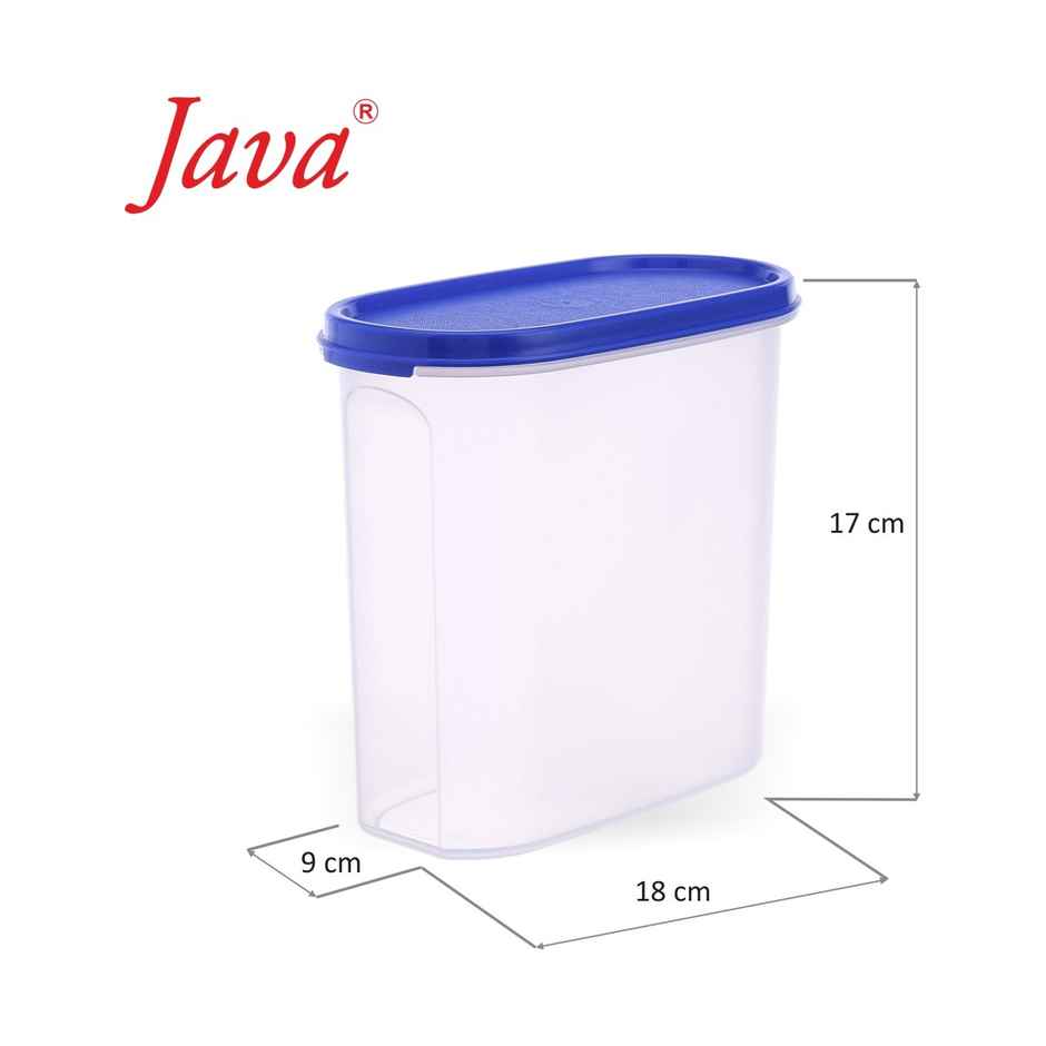 Java 1.7 L Oval Plastic Bottom Container With Blue Lid - Transparent