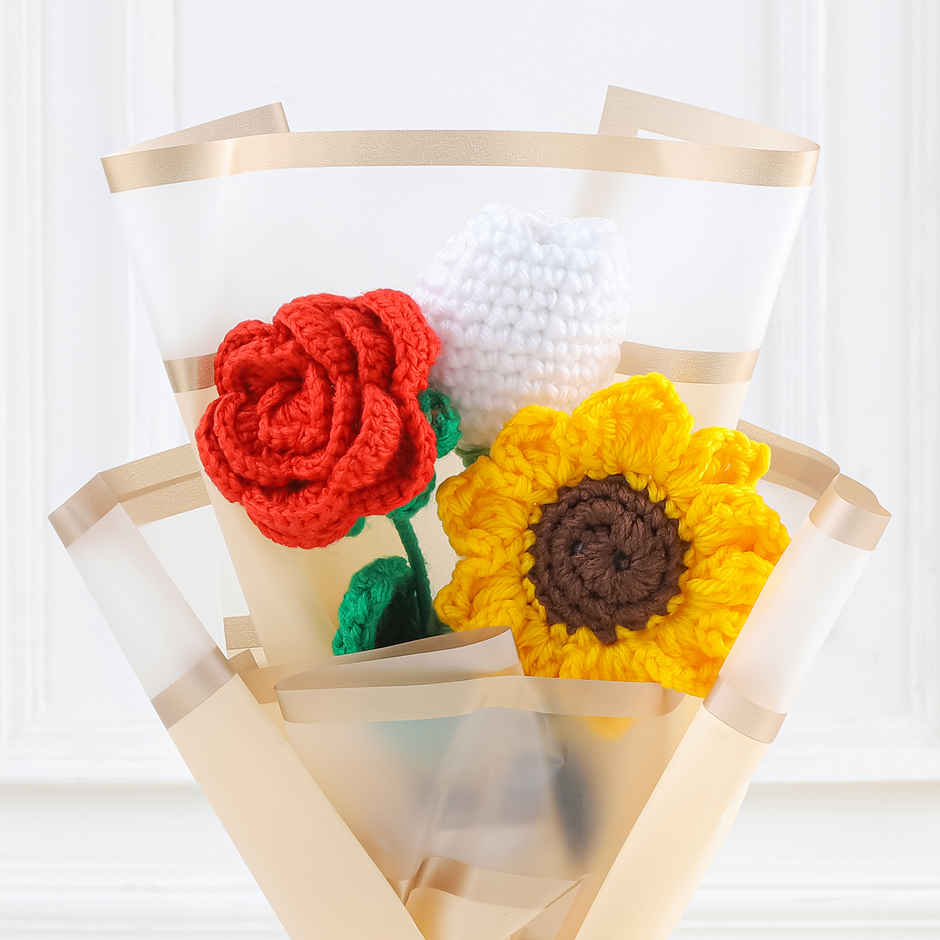 Joyful Blooms Crochet Artificial Flower Bouquet | Handcrafted Gift | FNP