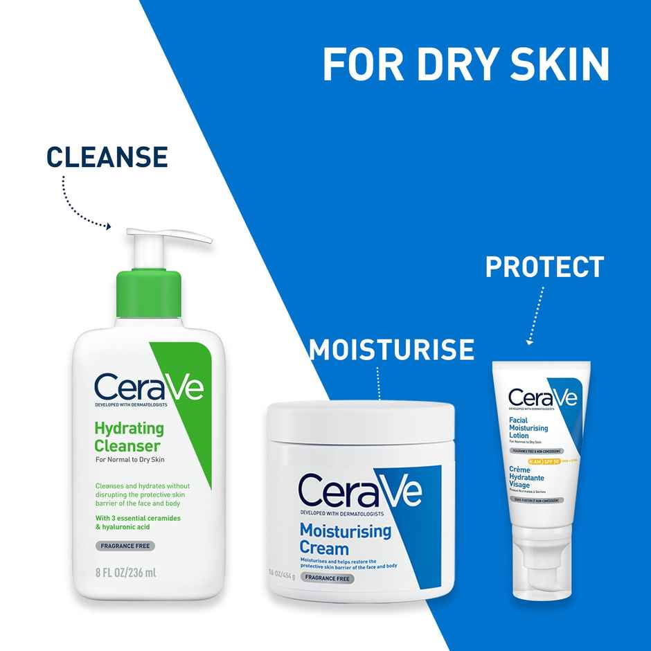 CeraVe Hydrating Cleanser Non-Foaming Face Wash For Dry Skin With Ceramides & Hyaluronic Acid
