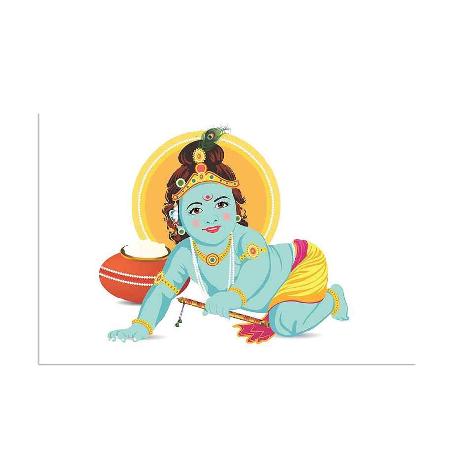 Paper Plane Design Religious Baby Krishna Poster | Size 12 x 18 Inch | D8