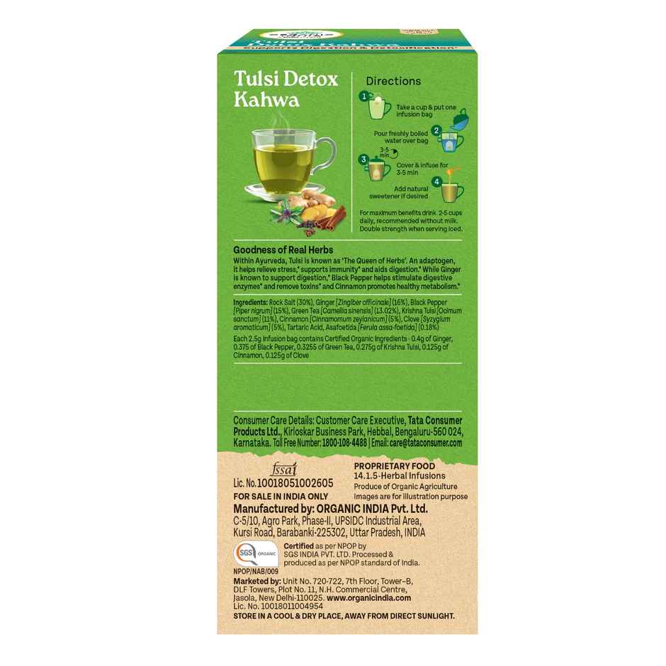 A TATA Product - Organic India Tulsi Detox Kahwa - 25 Tea Bags, Rich in Antioxidants