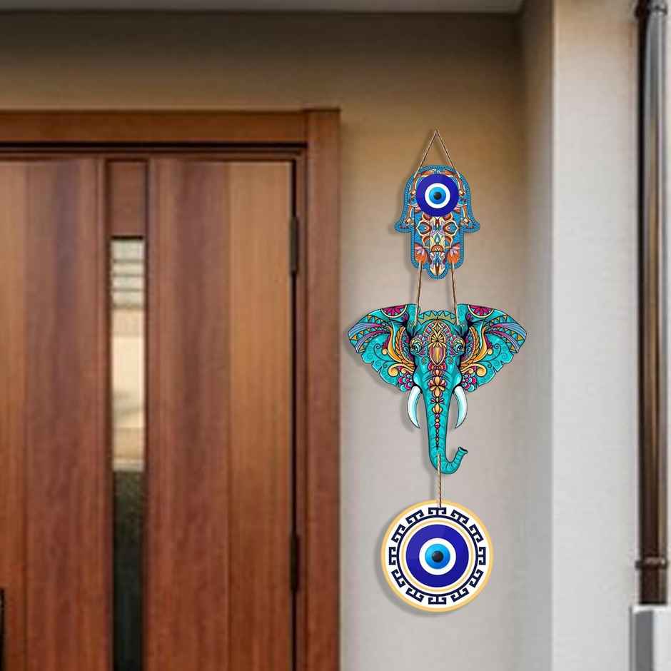 Daluci Wooden Wall Hanging For Home Decor | Hamsa Hand Peace Charm | Elephant