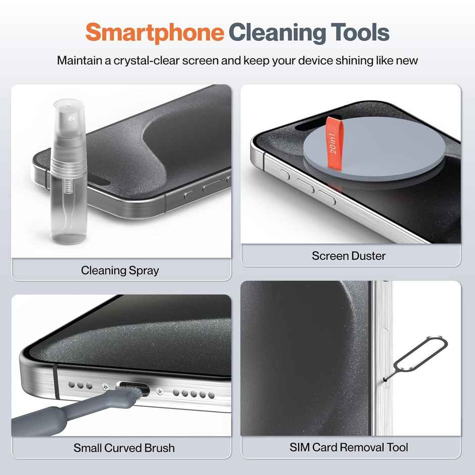 Ambrane (ACK-01) 20-in-1 Cleaning Kit for Smartphones, Tablet, PC Computer, Laptops, Keyboards, DSLR Camera Lens, Earphones, Airpods with Screen Dust Brush, Key Puller & Spray Bottle - Grey