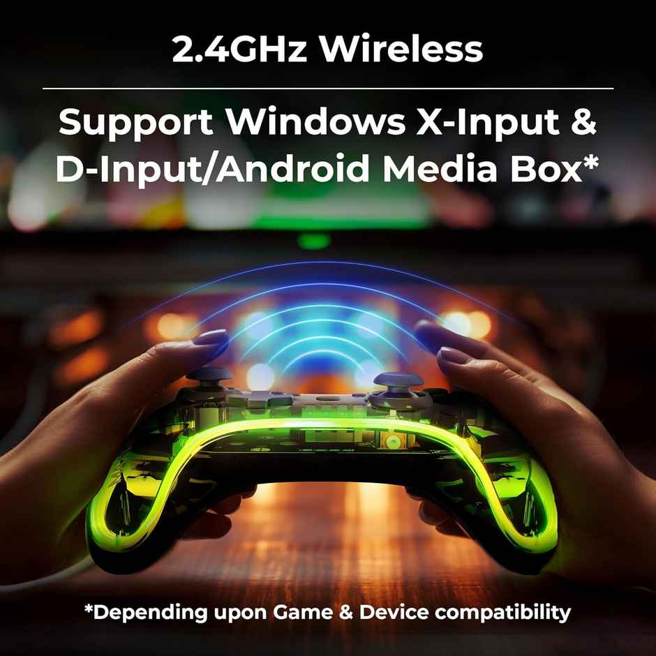 Zebronics MAX LINK Wireless Gamepad, Dual motors Haptic feedback, Built-in rechargeable battery, RGB light, Plug & play, Supports (Windows | Android)