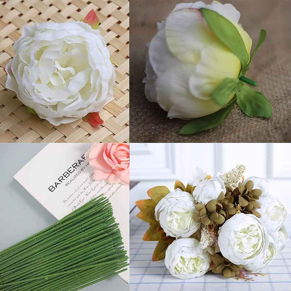 Well Art Gallery Artificial Peony Flower Flower For Decoration (White) (Pack Of 6)