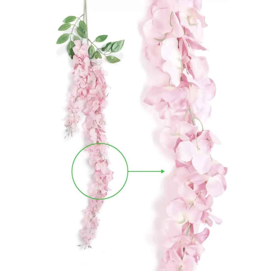 Tied Ribbons Set of 6 Artificial Silk Wisteria Hanging Flower Garlands - Light Pink | 111 Cm