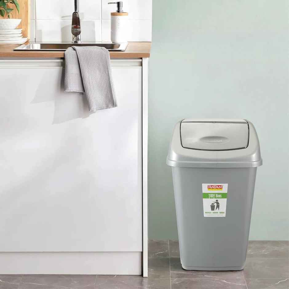 Ratan Plasticware Tidy Bin With Swing Lid 21 Litres Plastic Dustbin - Grey Color