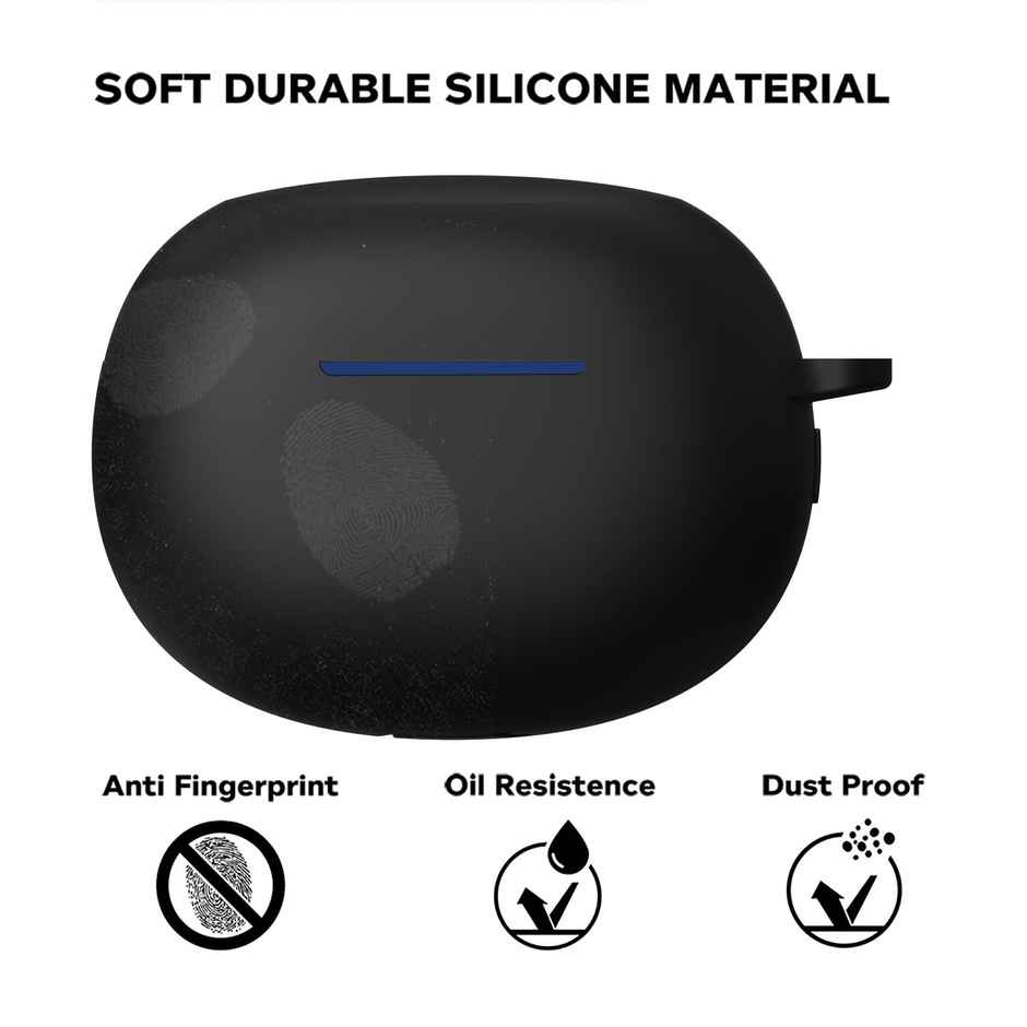 Sounce Silicone Case Cover for Realme Air 3 | Shockproof | Anti-Dust with Carabiner | Black