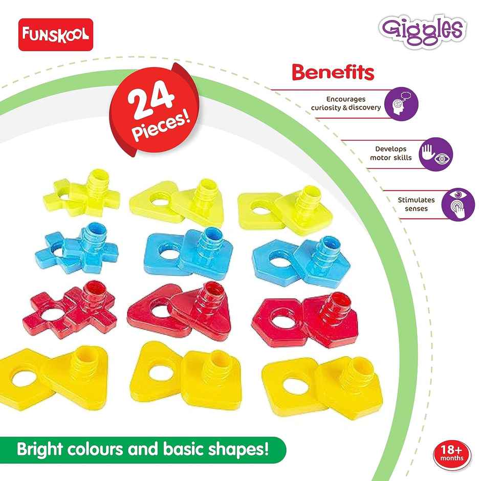 Giggles Funskool Nuts And Bolts | Interlocking Educational Blocks | Shape & Colors | 18 Months +