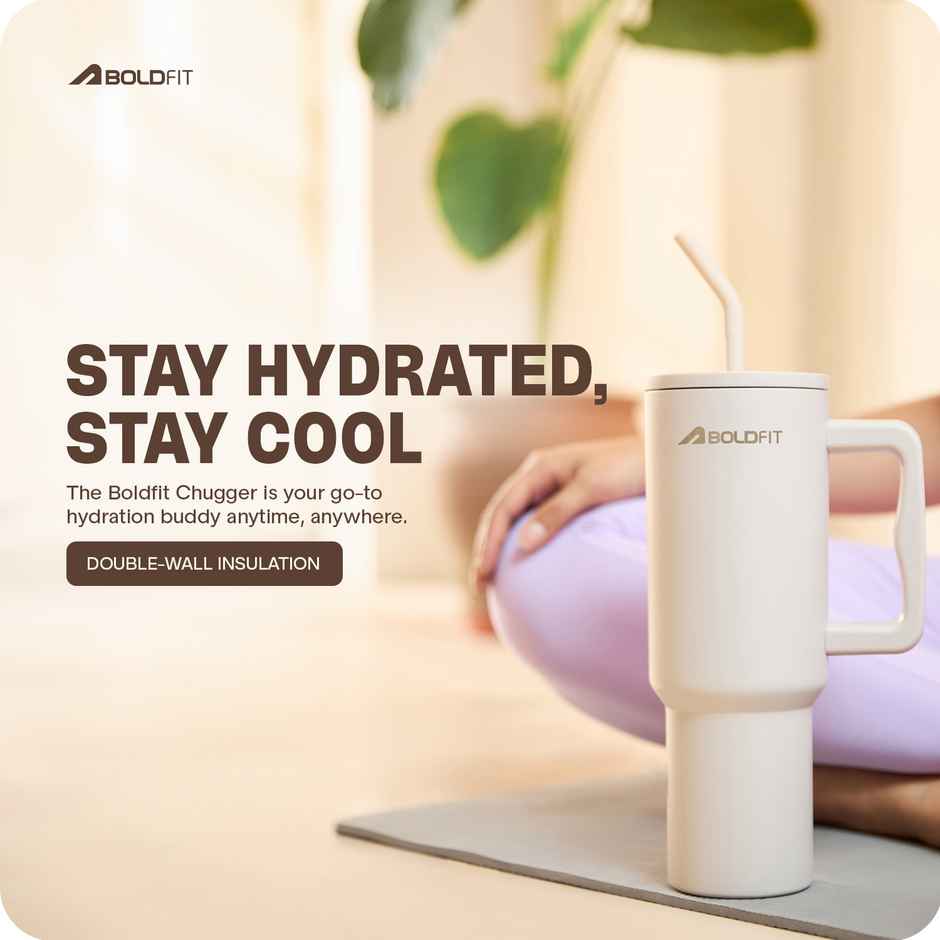 Boldfit Tumbler Bottle with Lid and Straw | Stainless Steel | Double Insulated | 1200 ml | Sand