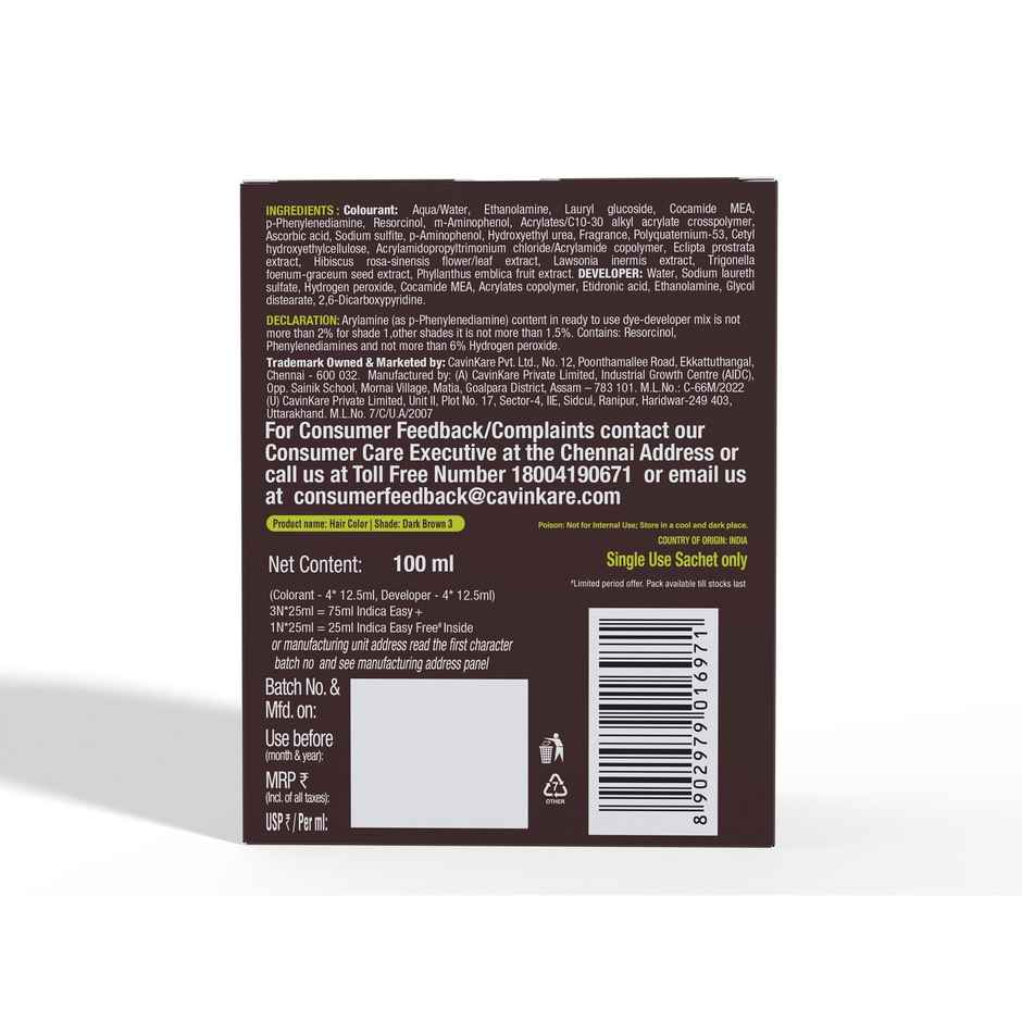 Indica 10-Minute Hair Color Shampoo | Ammonia-Free with 5 Herbal Extracts | Dark Brown