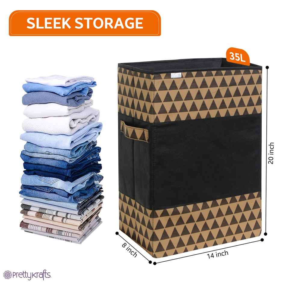 PrettyKrafts Slim Laundry Basket | Organizer with Wheels for Clothes & Storage | Beige - 35 L