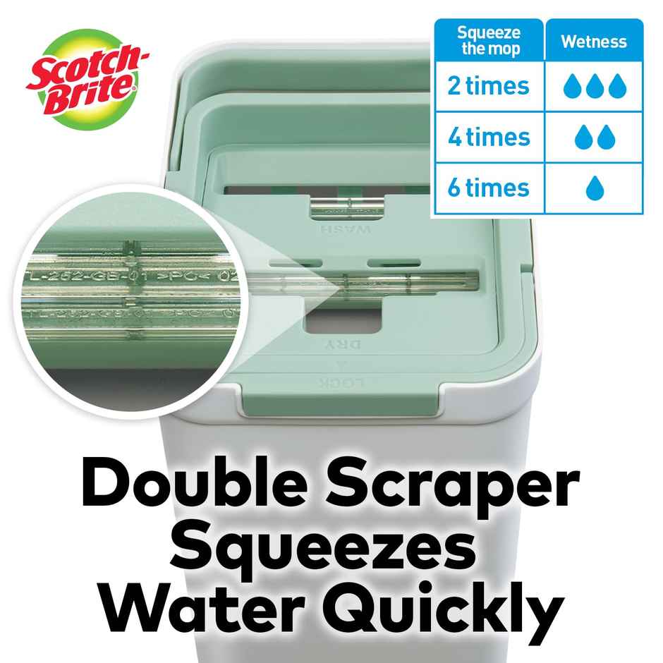 Scotch-Brite Handsfree Mop with Bucket - Premium Compact Bucket Mop with 1 Additional Refill