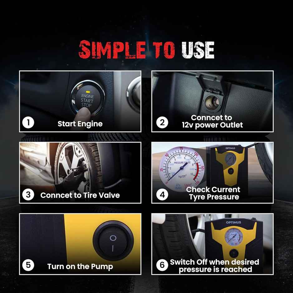 Autofy Optimus Analog Car Tyre Inflator 150Psi With Emergency Led | 100W-12V