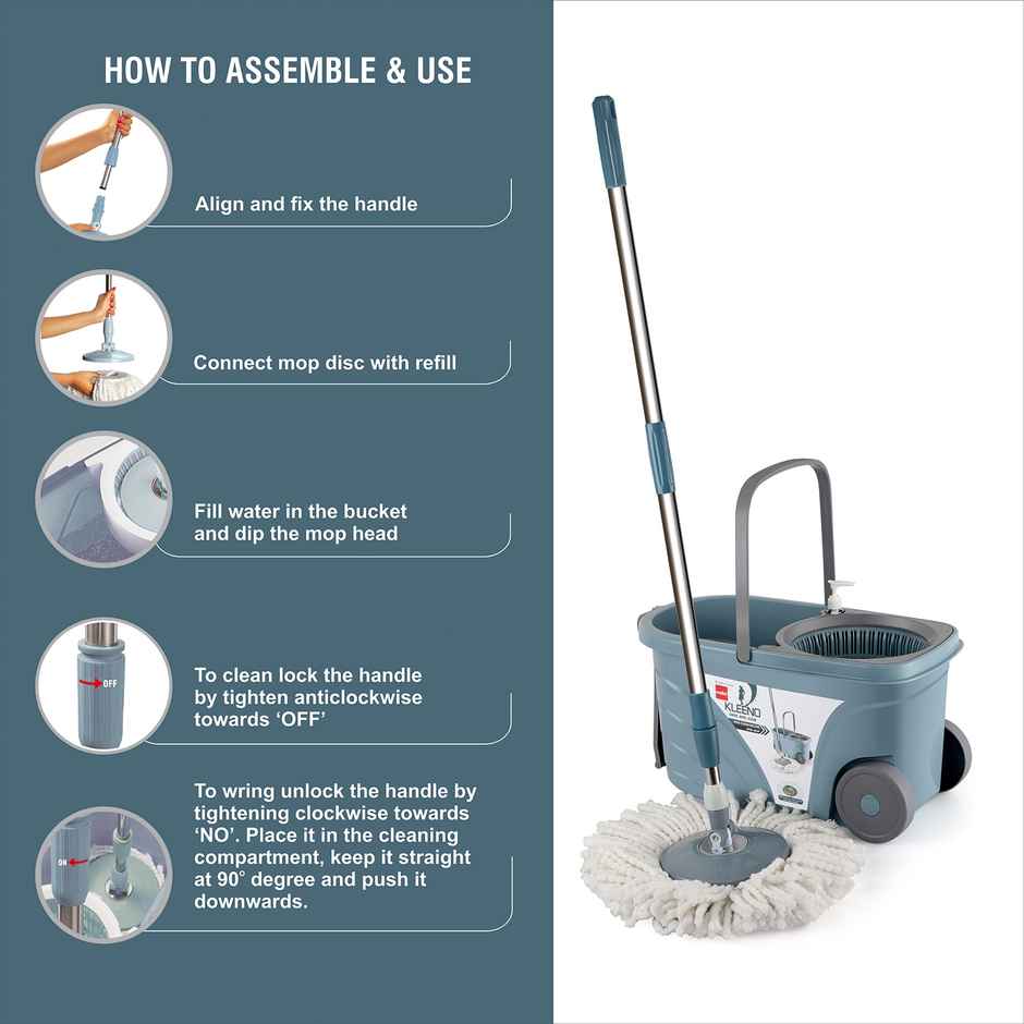 Cello Max Clean Bucket Spin Mop, Grey