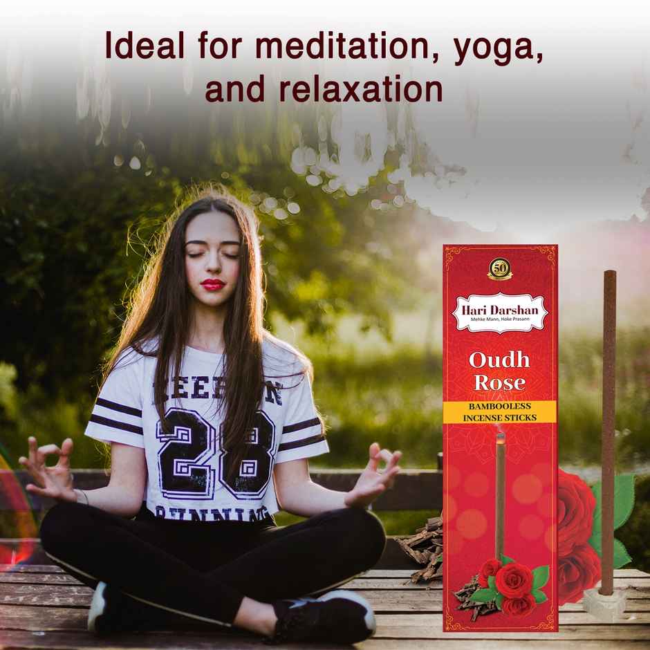 Hari Darshan Bamboo Less Incense Sticks - Oudh Rose - 30 Sticks