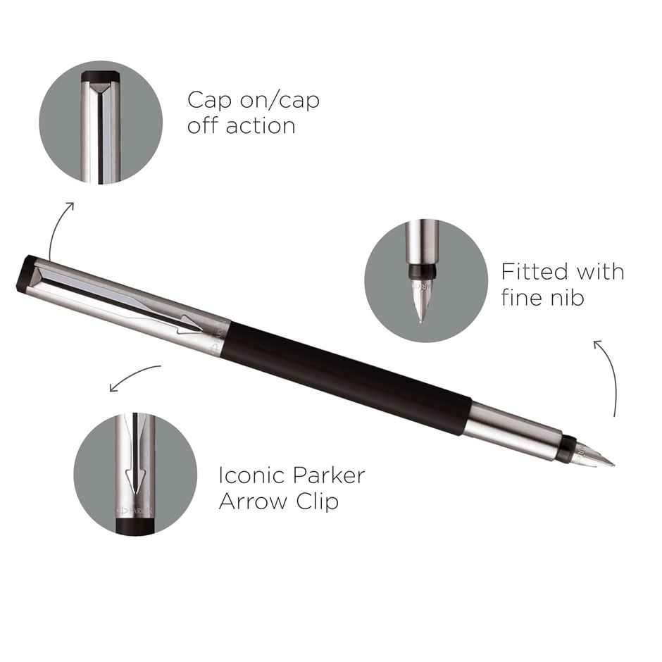 Parker Vector Metallix Fountain Pen with Silver Key Chain | Ink Color-Blue | Gift for Professionals