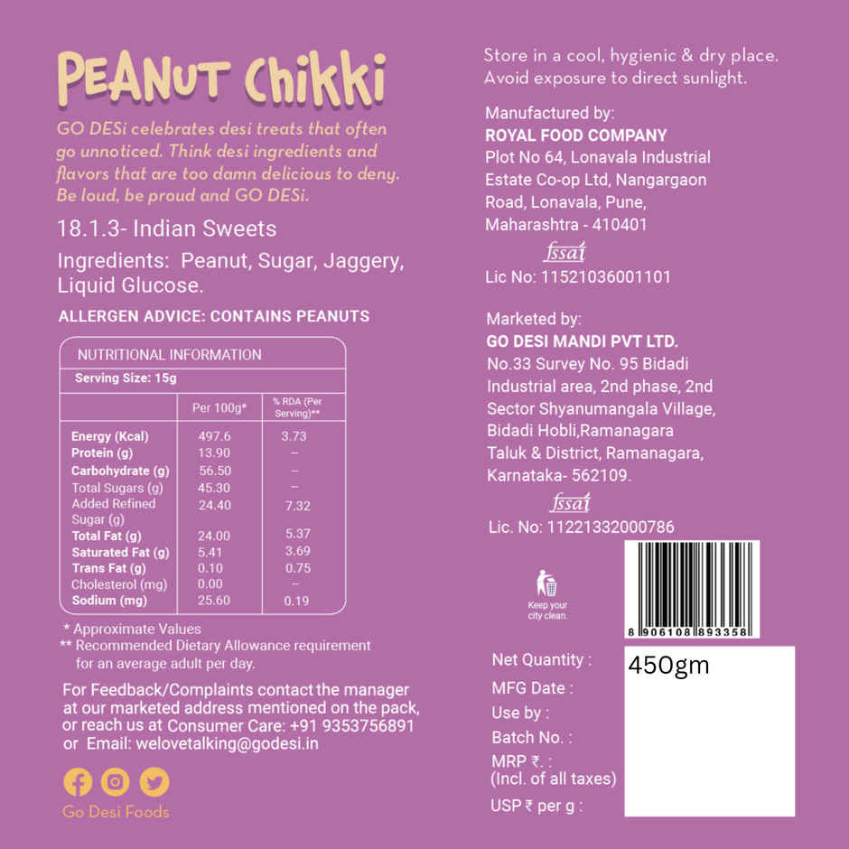 Peanut Chikki 30 Pcs, By GO DESi