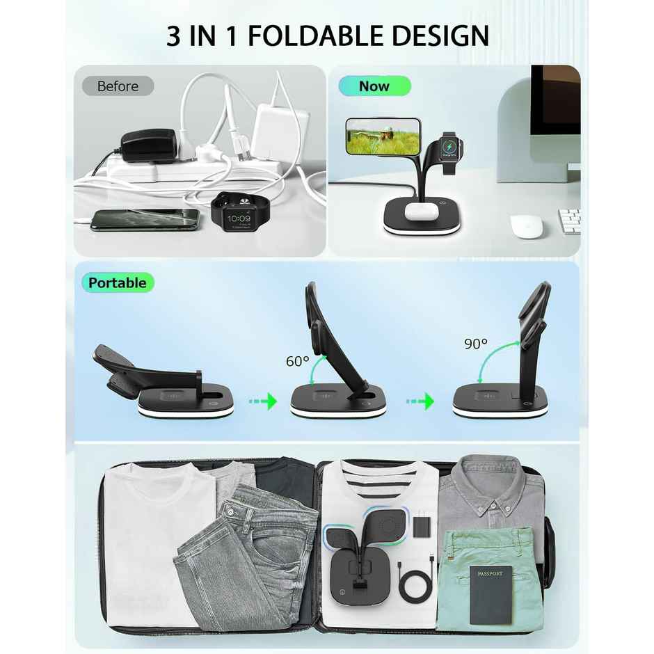 Unigen MAGTEC 500 23W 5 in 1 Mag-Safe Charging Station | For Apple watch, Phones & Earbuds | Black