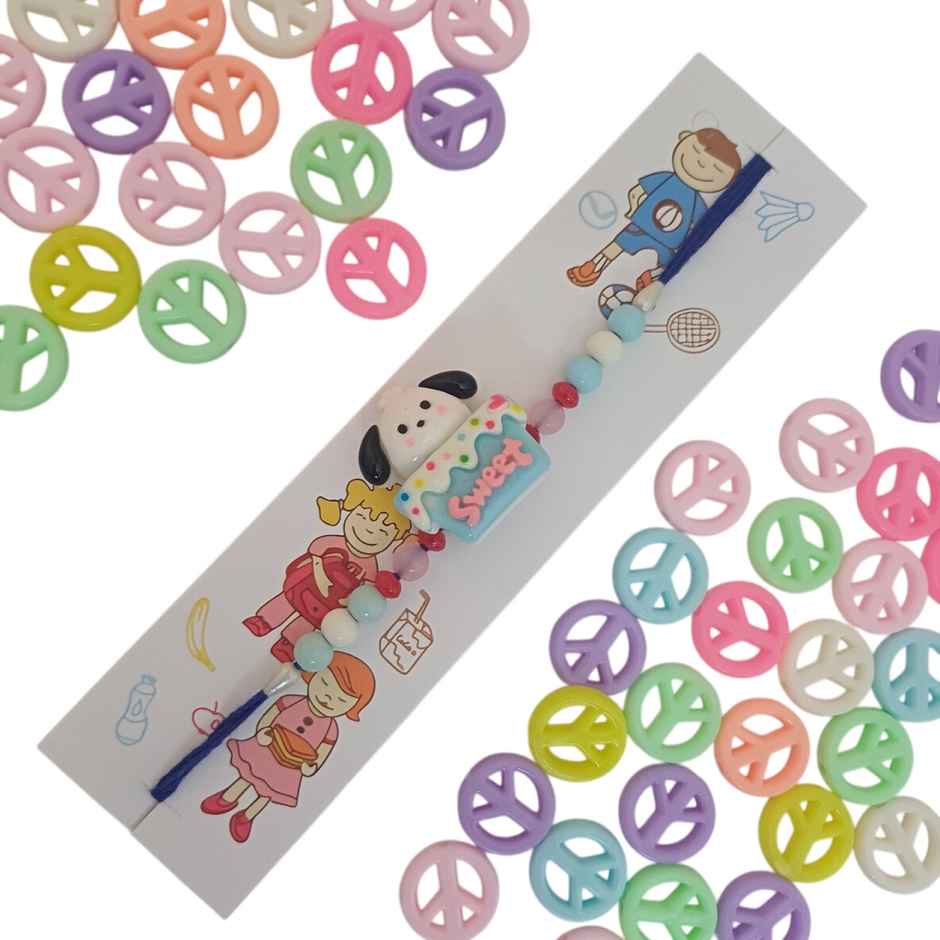 Puppy On Cake Blue White Kids Rakhi | Fun and Colourful | Gullak