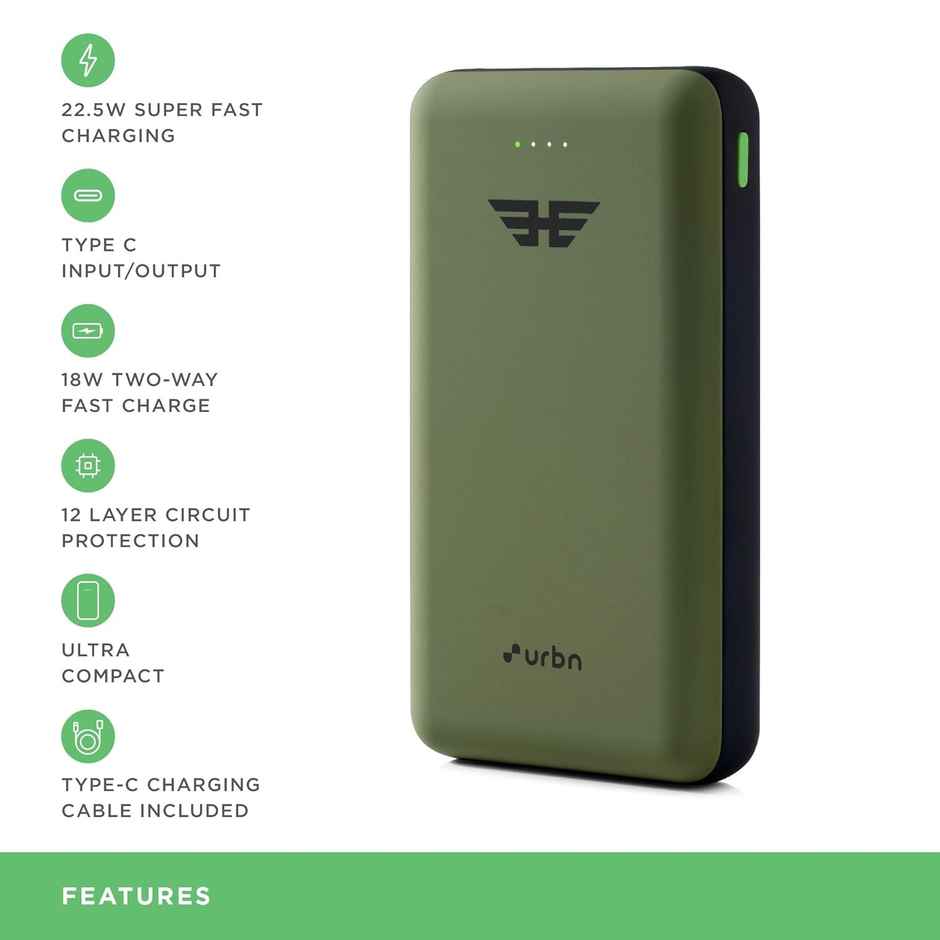 URBN 20000 mAh 22.5W Super Fast Charging Ultra Compact Power Bank (Camo)