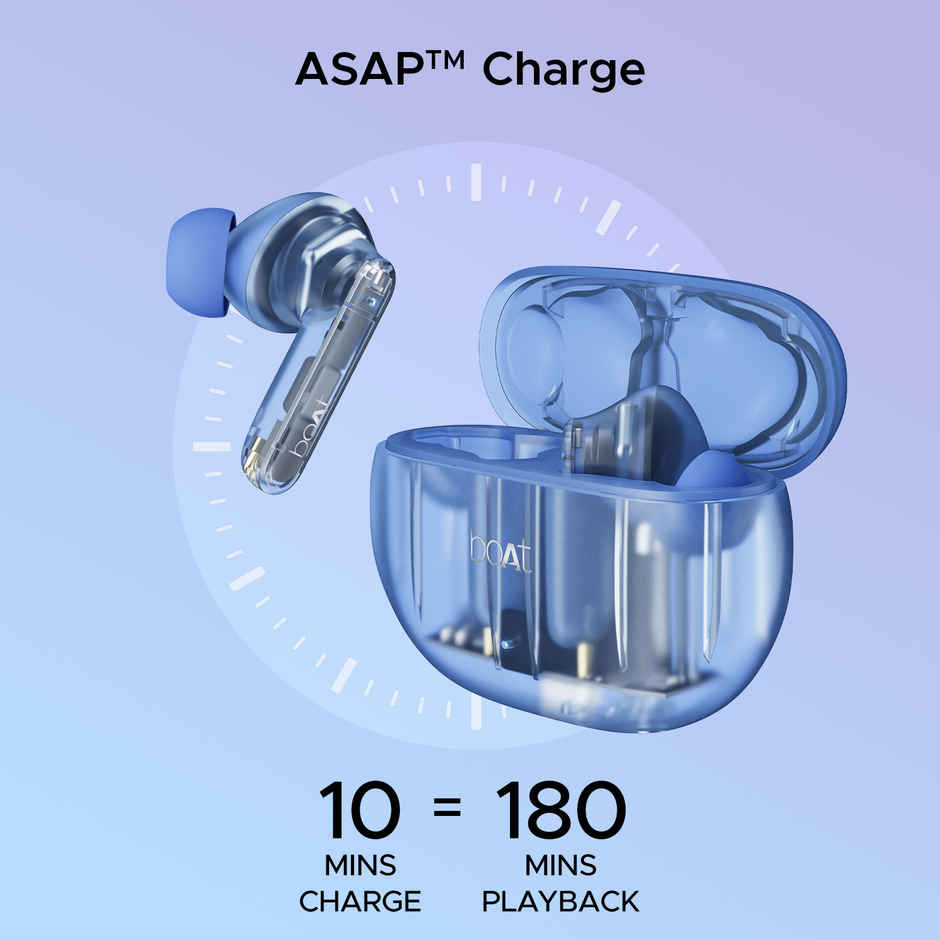 boAt Airdopes 191 ANC TWS Earbuds with mic,32dB ANC, Ambient Mode, 60HRS Battery, 4Mics ENx, in-Ear Detection, IWP Tech, Fast Charge, v5.3 Bluetooth Earbuds - Pellucid Blue