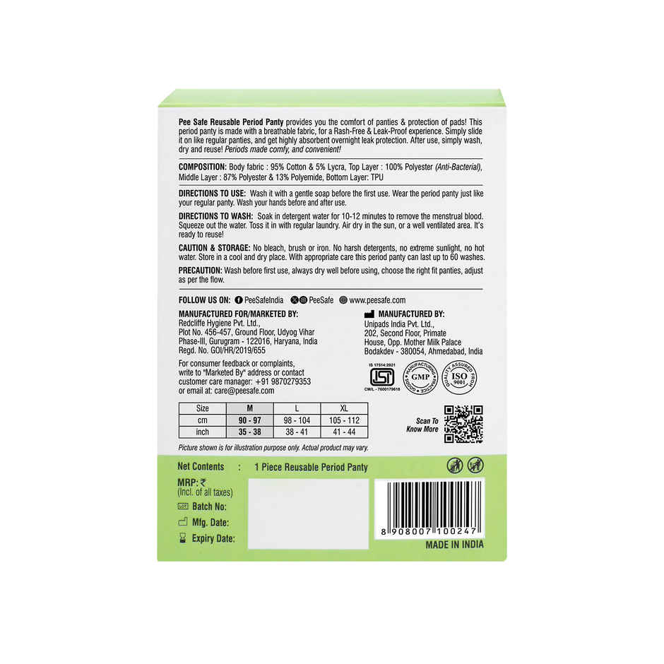 Pee Safe Reusable Period Panty For Women & Girls | Medium Size | Lasts Up to 60 Washes