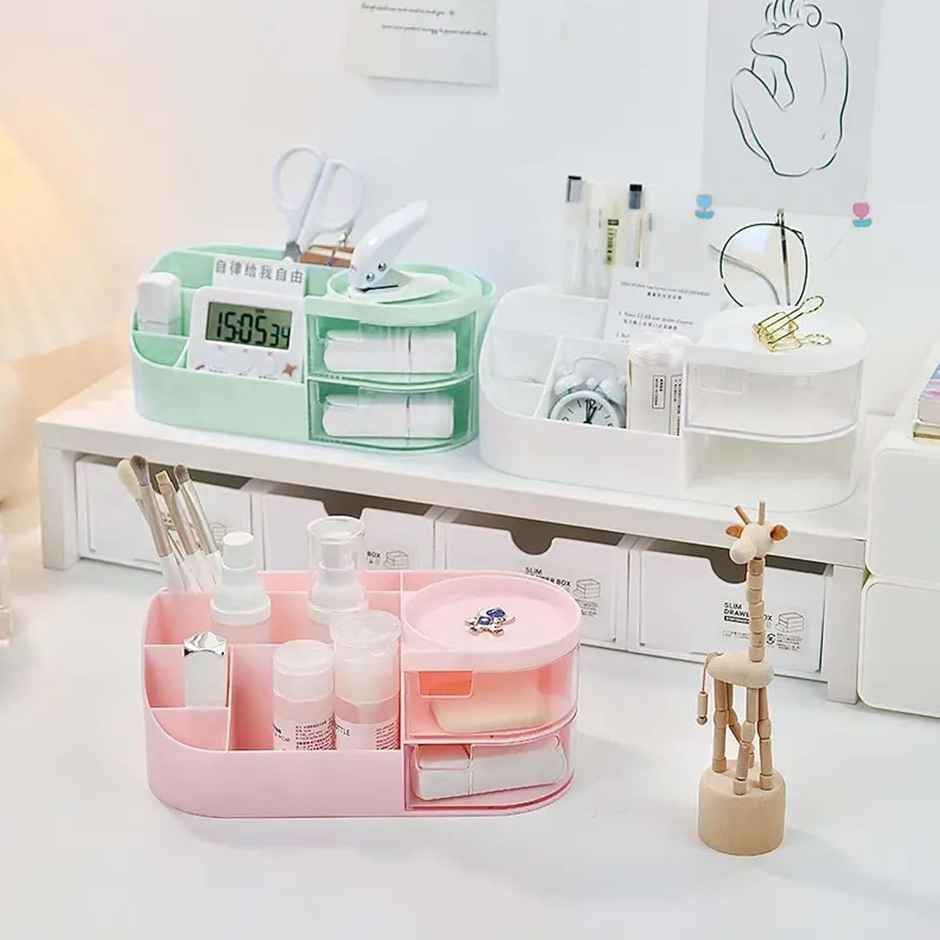 Perpetual Elegant Makeup Organizer with Transparent Drawer for Cosmetics, Skincare (Green)