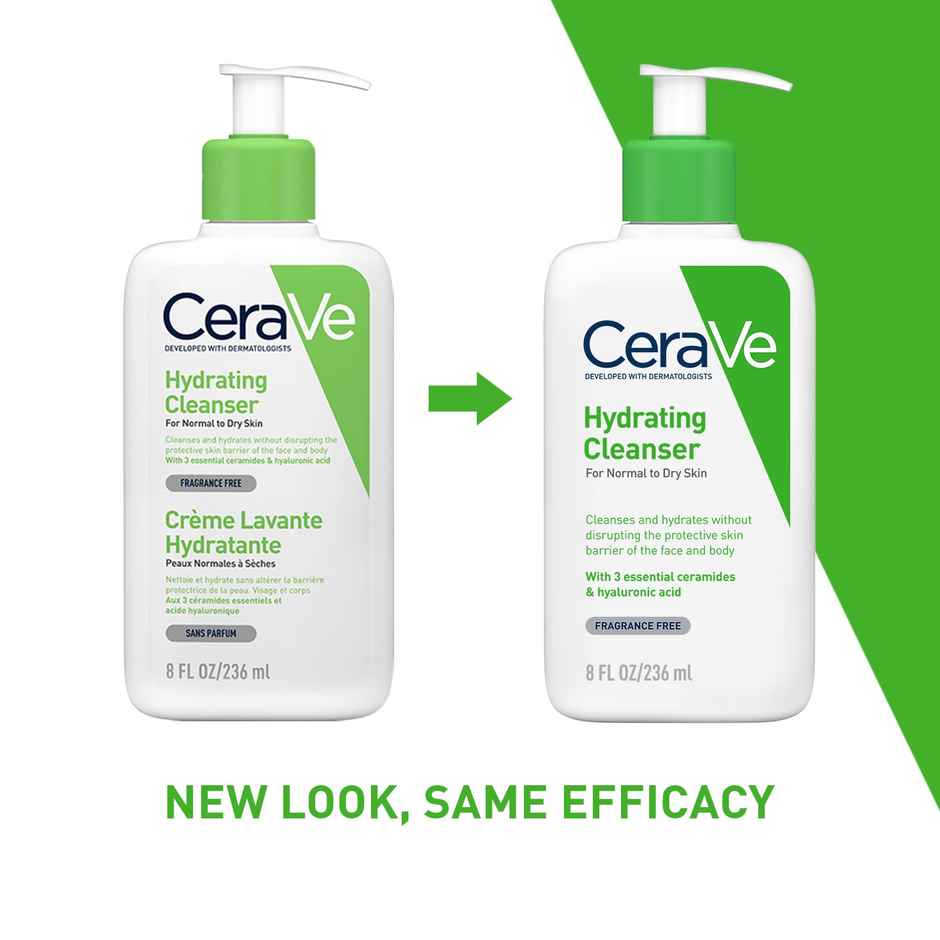 CeraVe Hydrating Cleanser Non-Foaming Face Wash For Dry Skin With Ceramides & Hyaluronic Acid