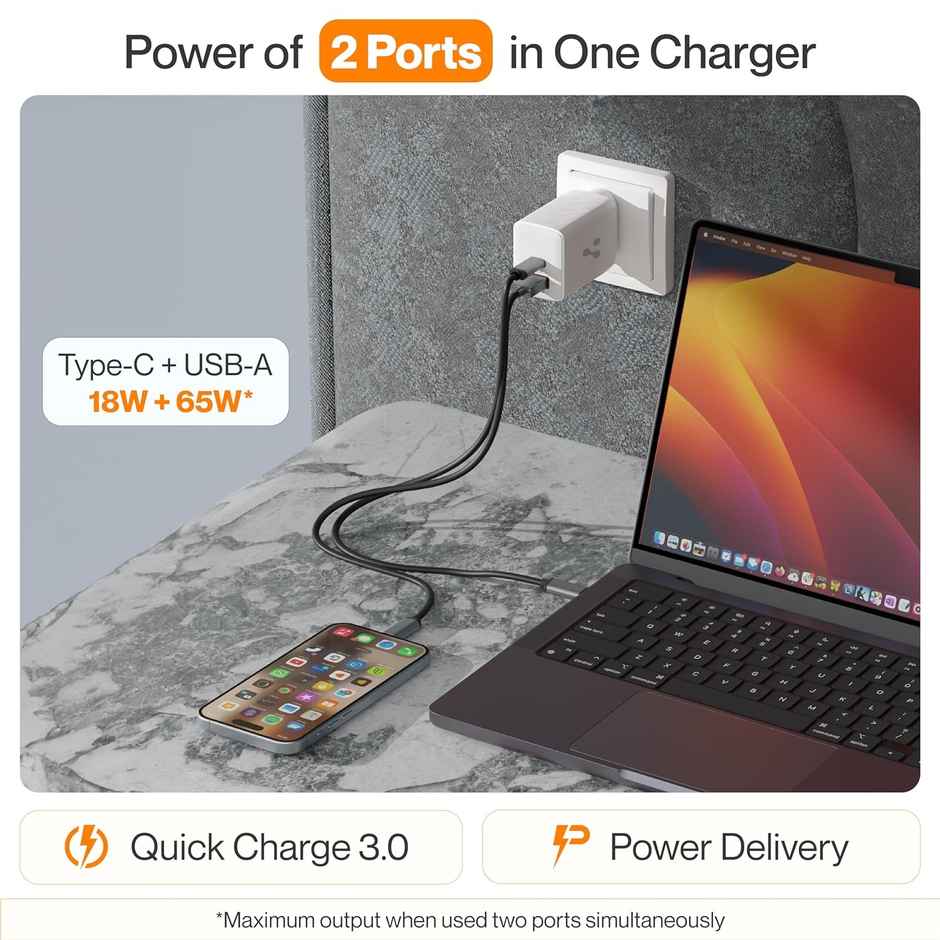 Ambrane 67W Dual Port Fast Charger for Laptop, Lenovo, HP, ASUS, Dell, MacBook & all Smartphones