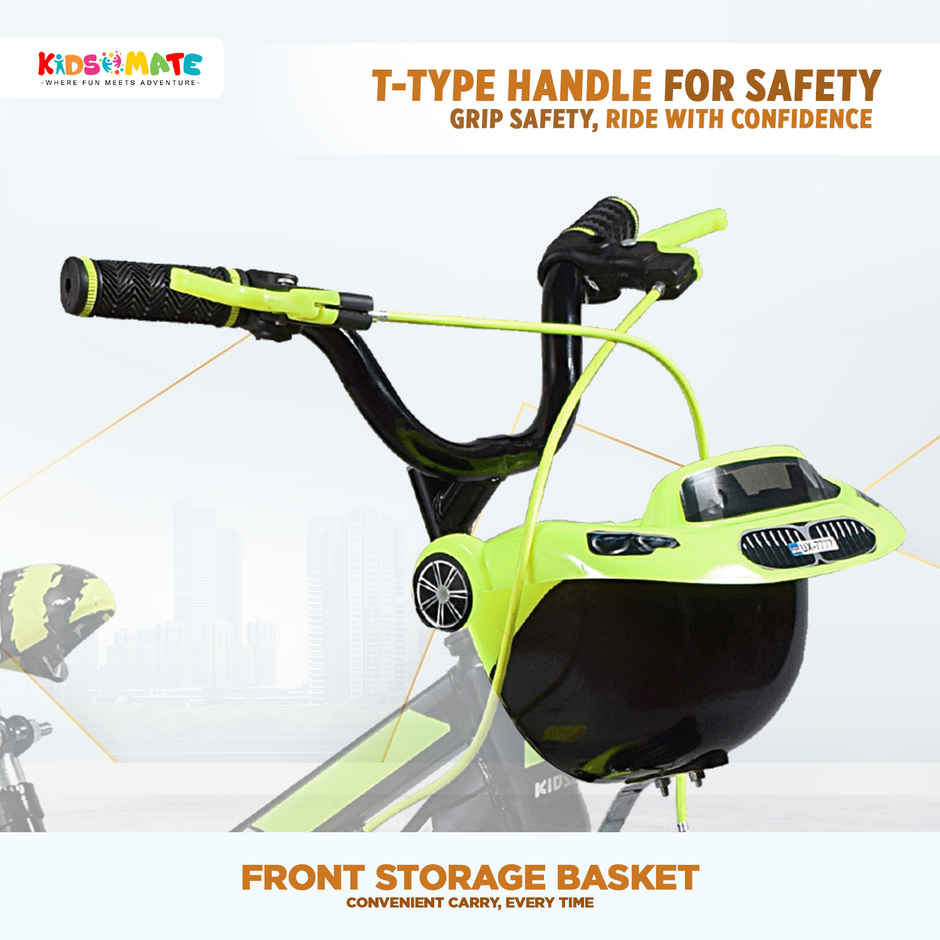 Kidsmate Star Ride 14T Kids Bicycle with Training Wheels | Neon Green