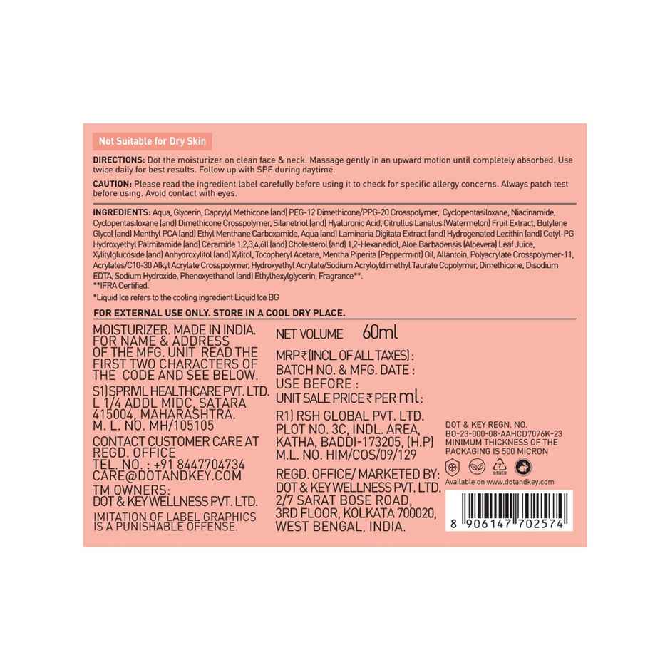 Dot & Key Watermelon Cooling Icy Gel Moisturizer with Hyaluronic & Niacinamide