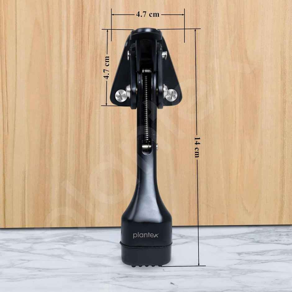 Plantex Hydraulic Door Stopper with Adjustable Height and Rubber Grip - Black Finish
