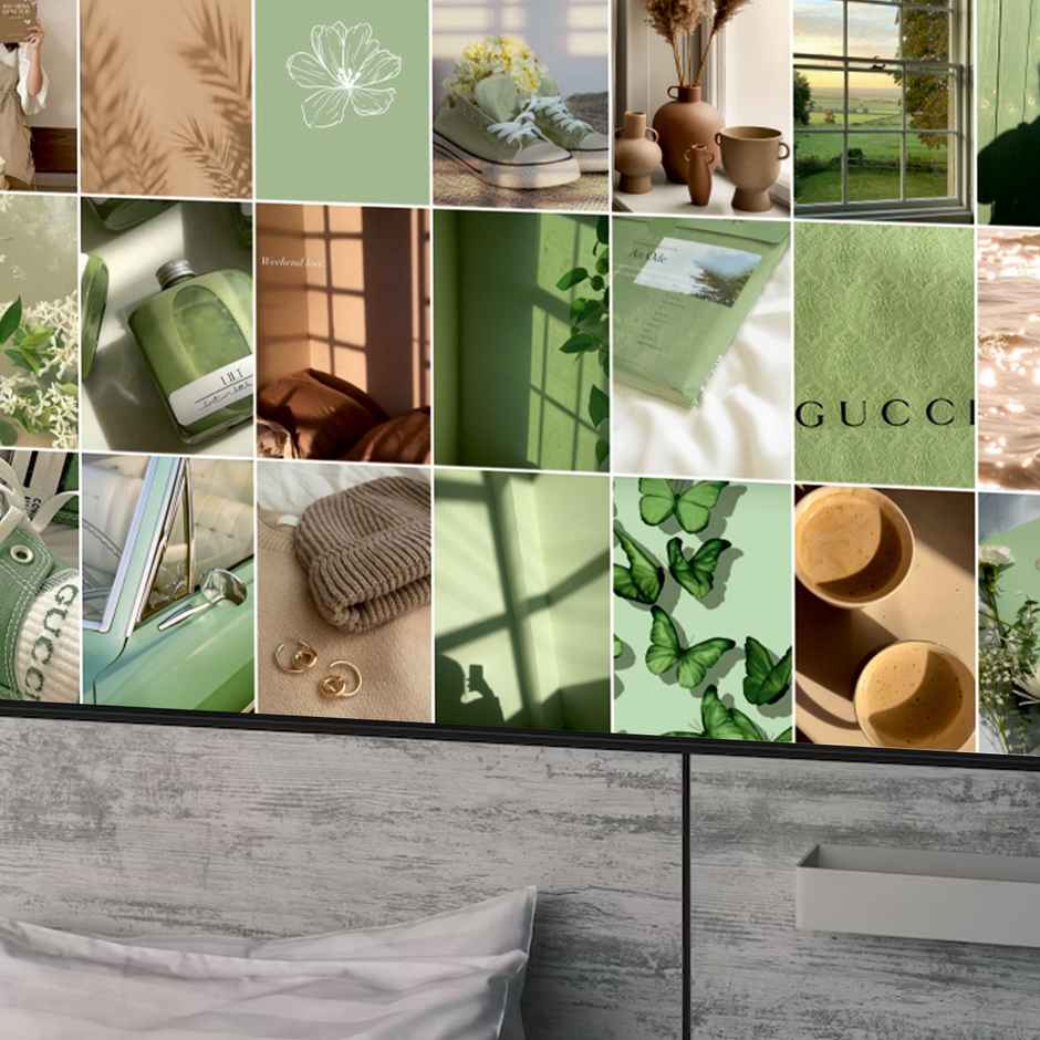 Paper Plane Design Green Beige Aesthetic Wall Posters Collage | Set of 120 | (4 Inch x 6 Inch) D5