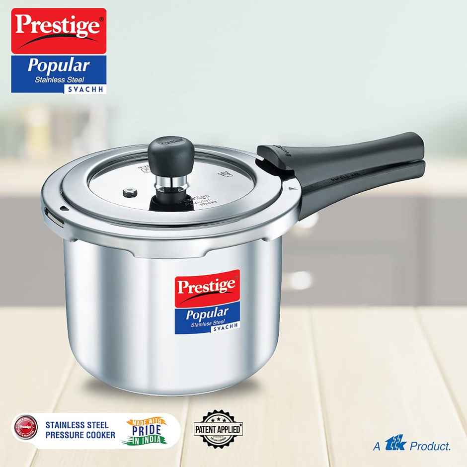 Prestige Popular Svachh SS Pressure Cooker 3L,Gas and Induction Compatible,5Y Warranty,Silver