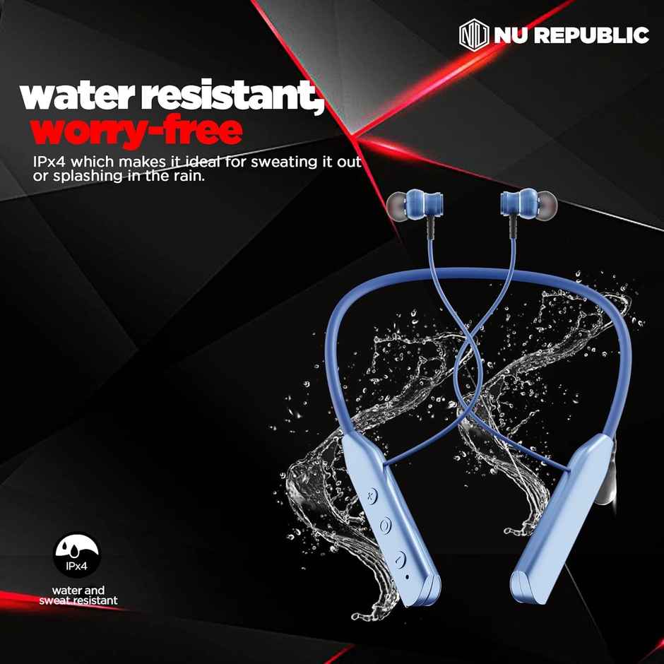 Nu Republic Pulse Metal in ear Bluetooth Neckband With Upto 50Hrs Playtime Enc Fast Charging Dual Pairing Bluetooth Headset - Blue