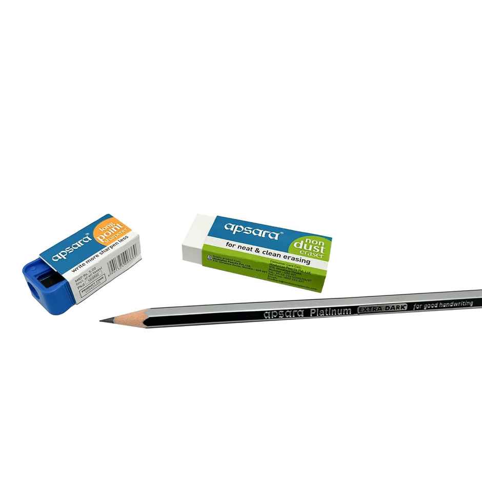 Apsara Platinum kit ( 2 Apsara Platinum Pencils, 1 Long Point Sharpener, 1 Non-Dust Eraser,1 Scale)