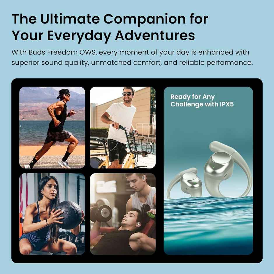 truke Buds Freedom Truly Wireless Bluetooth OWS with 4Mic PureVoice ENC, 60H Battery - MintGreen