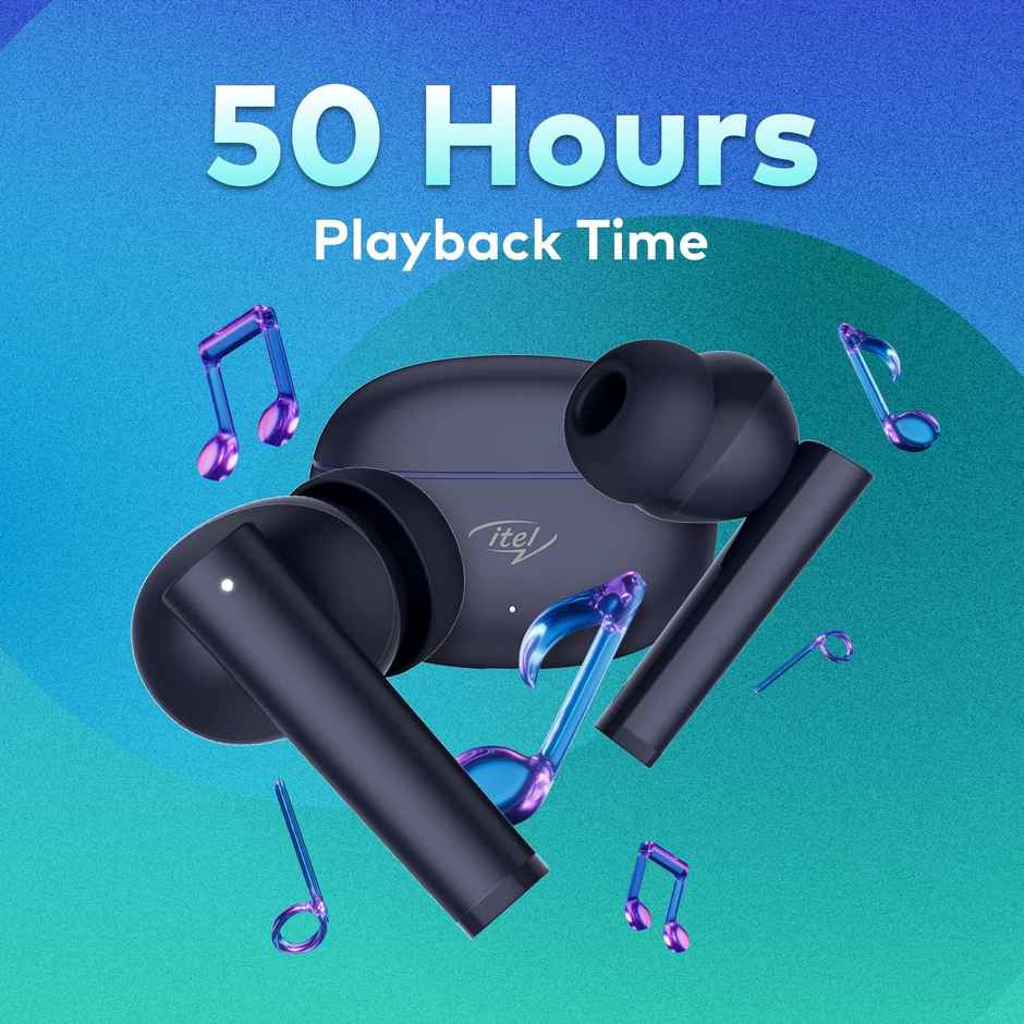 itel Buds Ace 2 - Quad Mic Enc, 13Mm Bass, 50H Playtime, Fast Charge, Ipx5, Bt 5.0, Type-C (Blue)