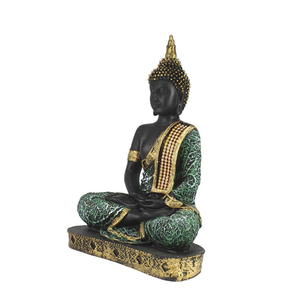 eCraftIndia Green, Black, Golden Polyresin Meditating Buddha Statue Decorative Showpiece