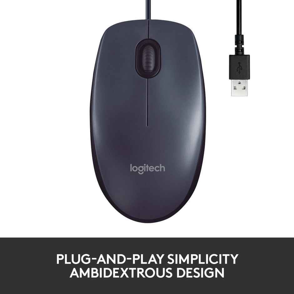 Logitech B100 Corded Wired USB Right or Left Hand Use Mouse for Computers and laptops - Black